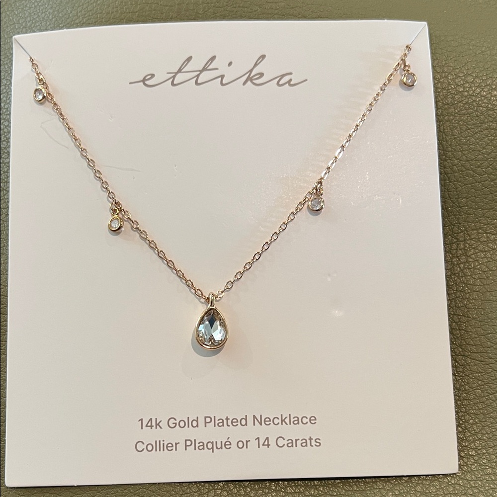 Ettika Gold Necklace with Blue Teardrop Charm